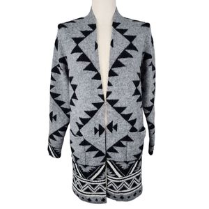 NWT Frye Ladies Patterned Jacquard Open Front Cardigan Patch Pocket Gray…